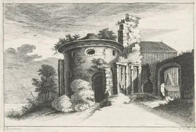 Landschap met ruïne van Romeinse tempel