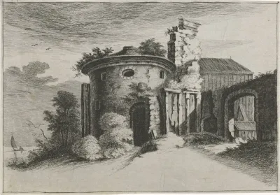 Landschap met ruïne van Romeinse tempel