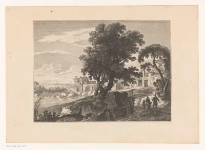 Landschap met ruïnes aan een rivier