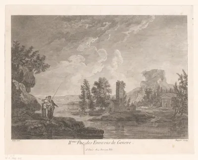 Landschap met ruïnes aan het water