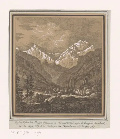 Landschap met ruïnes en bergen