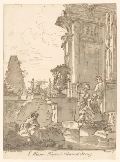 Landschap met ruïnes en figuren