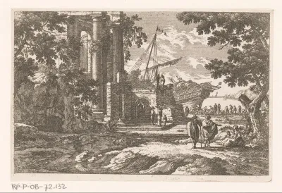 Landschap met ruïnes en schip