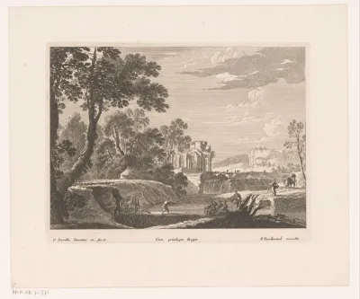 Landschap met ruïnes en vissers