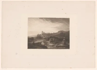 Landschap met ruïnes op een heuvel