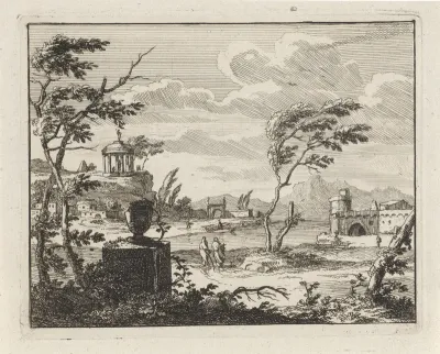 Landschap met ruineuze klassieke gebouwen