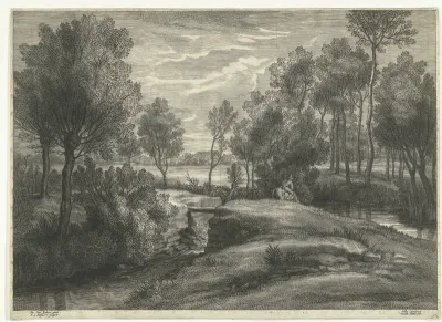 Landschap met ruiter bij beek