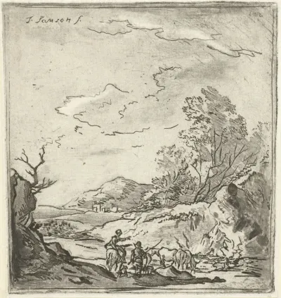 Landschap met ruiter en herder