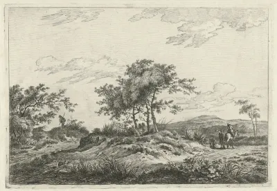 Landschap met ruiter en voetganger