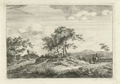 Landschap met ruiter en voetganger