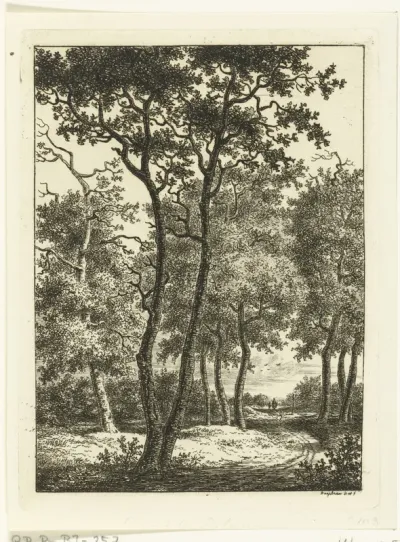 Landschap met ruiter en wandelaar