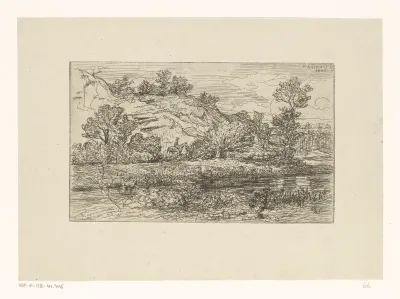 Landschap met ruiter langs een rivier