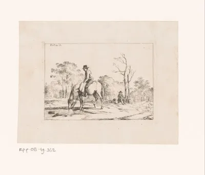 Landschap met ruiter op een drinkend paard