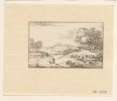 Landschap met ruiter op een zandweg