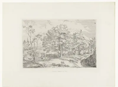 Landschap met ruiter op weg naar een kasteel