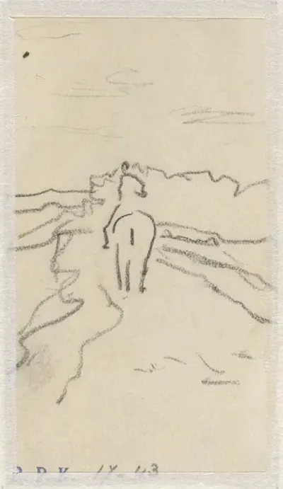 Landschap met ruiter, van achteren gezien
