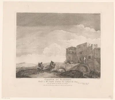 Landschap met ruiters bij een brug