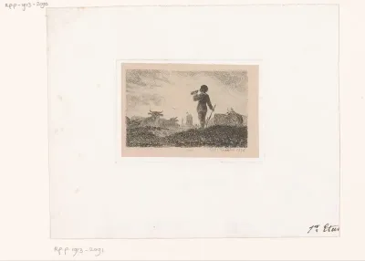 Landschap met runderen en een figuur blazend op een hoorn