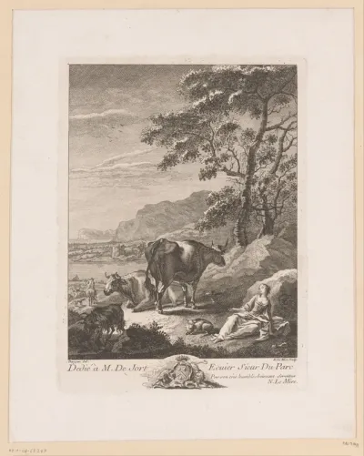 Landschap met rustende herderin en vee