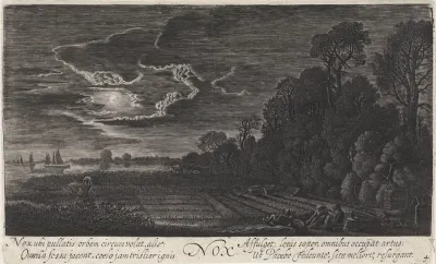 Landschap met rustende vogelvangers: nacht