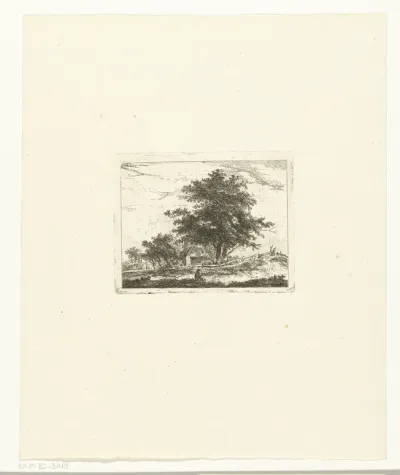 Landschap met rustende wandelaar