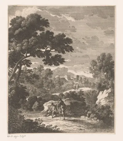 Landschap met rustende wandelaars