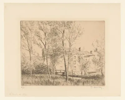 Landschap met rustiek huis bij een rivier