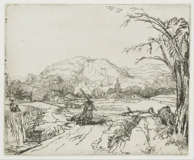 Landschap met schaapherder en hond