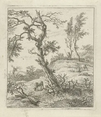 Landschap met schaapsherder op heuvel