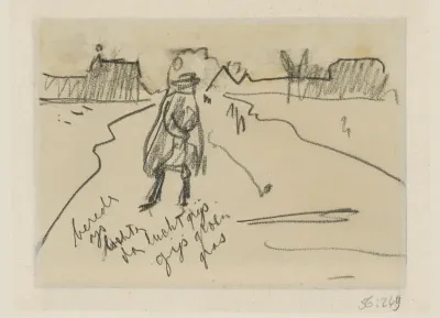 Landschap met schaatser op een sloot