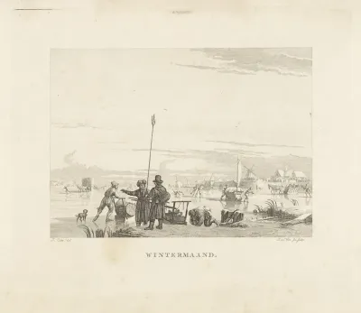 Landschap met schaatsers en sleden