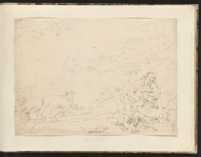 Landschap met schapenscheerster