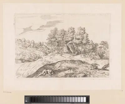 Landschap met slapende man op de voorgrond
