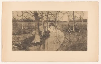 Landschap met sloot en bomen