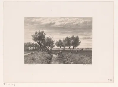 Landschap met sloot en koeien