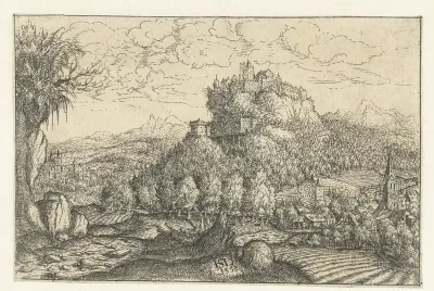 Landschap met slot op een berg