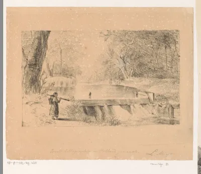Landschap met sluis of overlaat