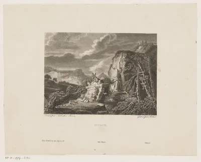 Landschap met soldaten op een rots