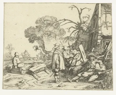 Landschap met soldaten