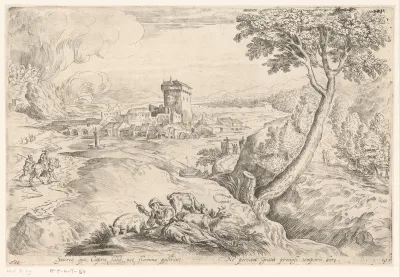 Landschap met spinnende herderin