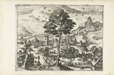 Landschap met stadje aan rivier