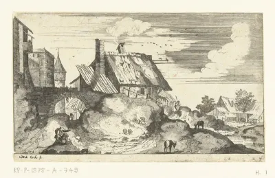 Landschap met stadspoort