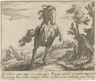 Landschap met steigerend paard