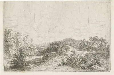 Landschap met stenen brug