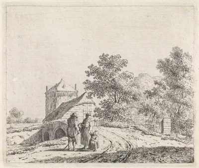 Landschap met stenen brug