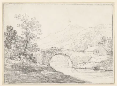 Landschap met stenen brug