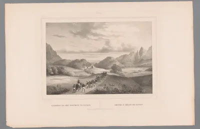 Landschap met stoet reizigers te Pandat