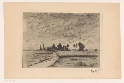 Landschap met stormachtige wolkenlucht