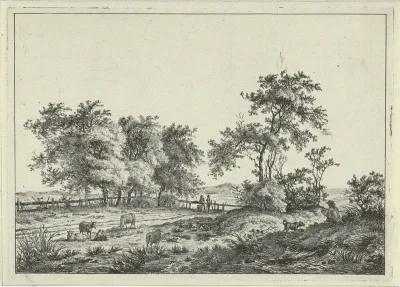 Landschap met tekenaar en hond