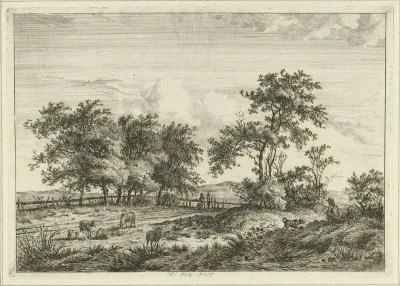 Landschap met tekenaar en hond